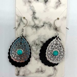 NWT Handmade Vintage boho genuine leather earrings with Turquoise Stone